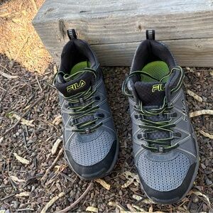 Men’s Fila Black and Gray Shoes with Neon Green Highlights size 9.5